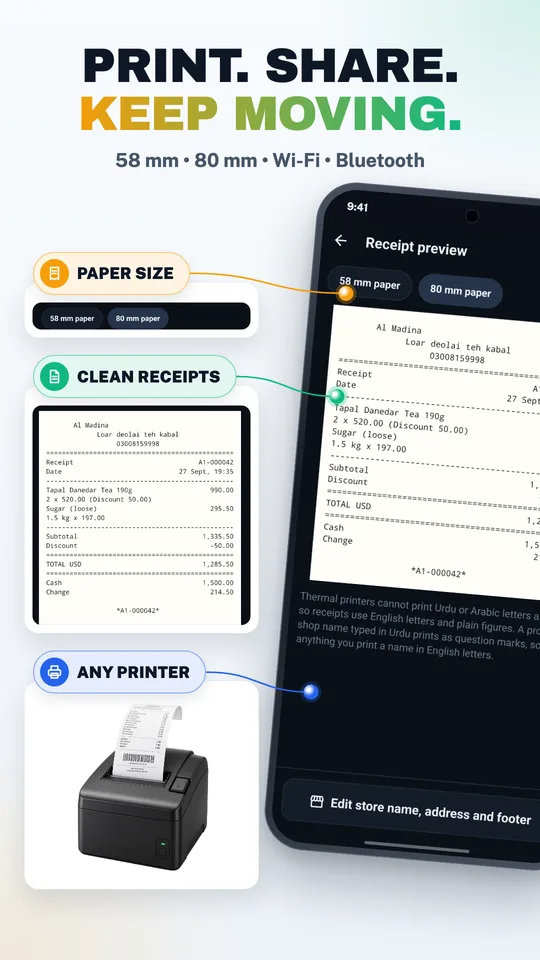 Printing a thermal receipt over Bluetooth or Wi-Fi